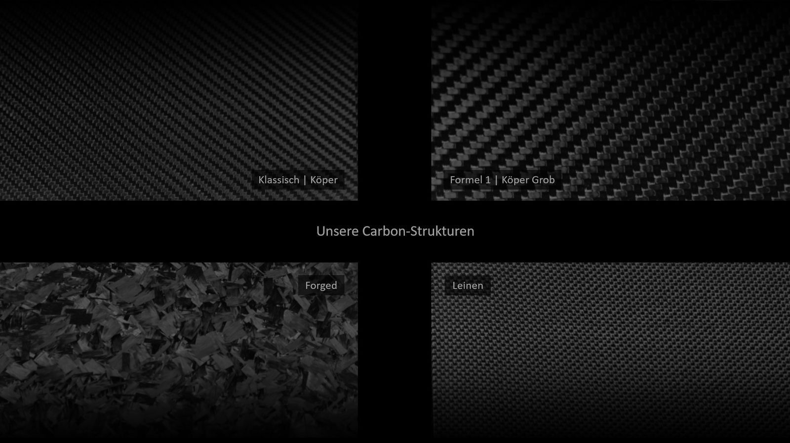 AERO Dynamics Carbon-Gewebestrukturen - Klassisch Köper, Formel 1 Köper Grob, Forged, Leinen / Faser, Gelege, Muster
