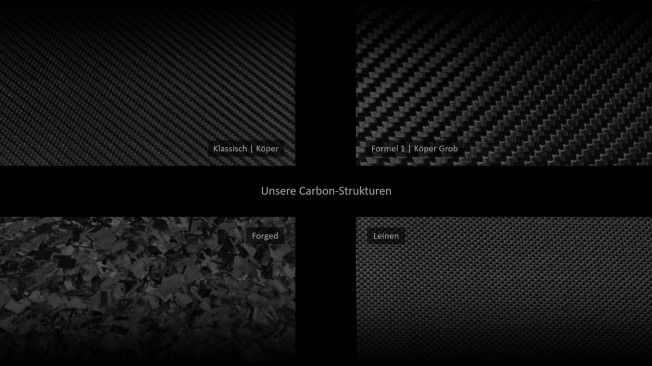 AERO Dynamics Carbon-Gewebestrukturen - Klassisch Köper, Formel 1 Köper Grob, Forged, Leinen / Faser, Gelege, Muster
